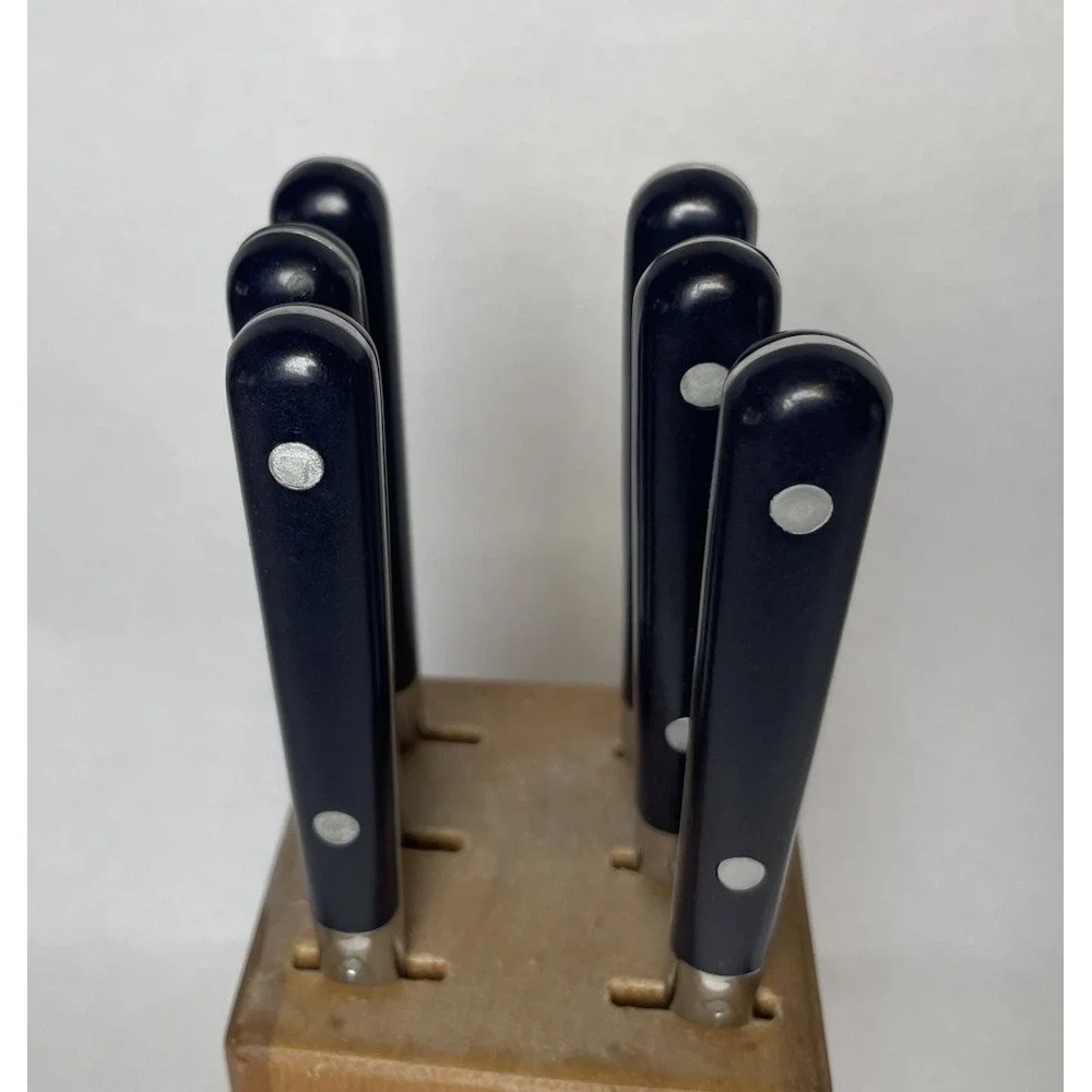 WF Washington Forge Mardi Gras Navy Blue Steak Knives Set Of 6 with Wood Block